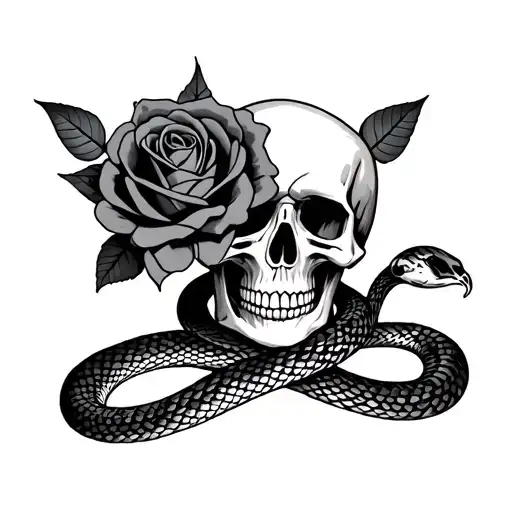 skull, rose, snake tattoo design idea