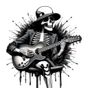 Hopeless Romantic Skeleton playing guitar tattoo design idea