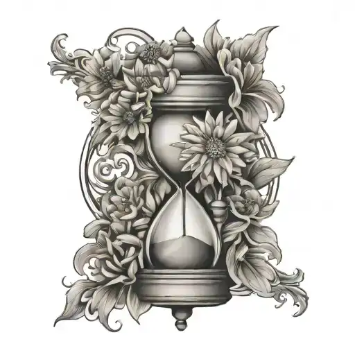 hourglass with chrysanthemum  tattoo design idea