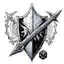 spear and shield with dnd dices in the front tattoo design idea