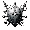 spear and shield with dnd dices in the front tattoo design idea