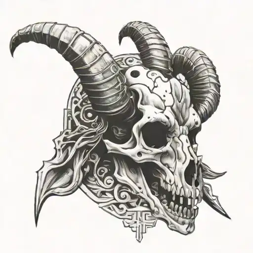Goat Skull with Crossed Guns in the background tattoo design idea