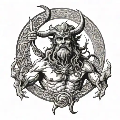 horned god reaching for the moon tattoo design idea
