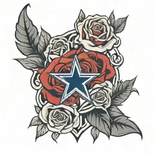 Dallas Cowboys logo surrounded by red roses  tattoo design idea