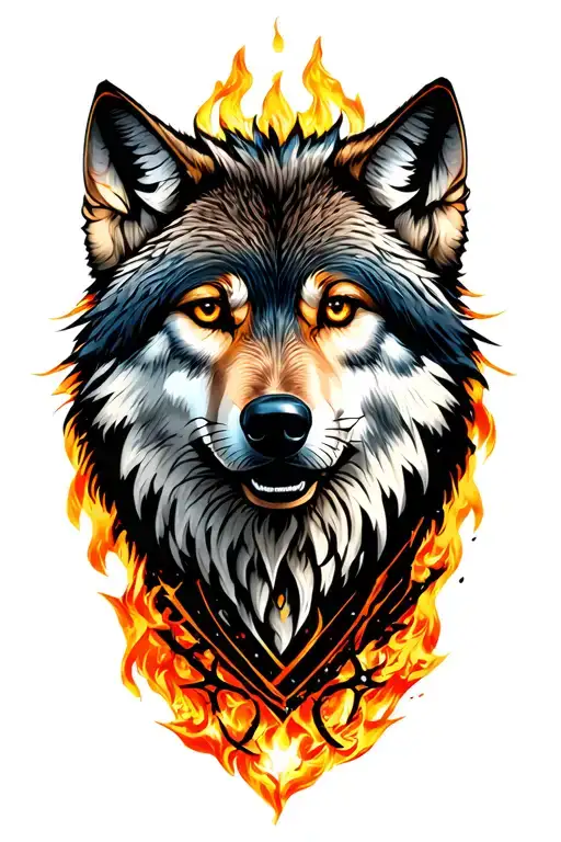 A wolf and a sign of patience and treachery tattoo design idea