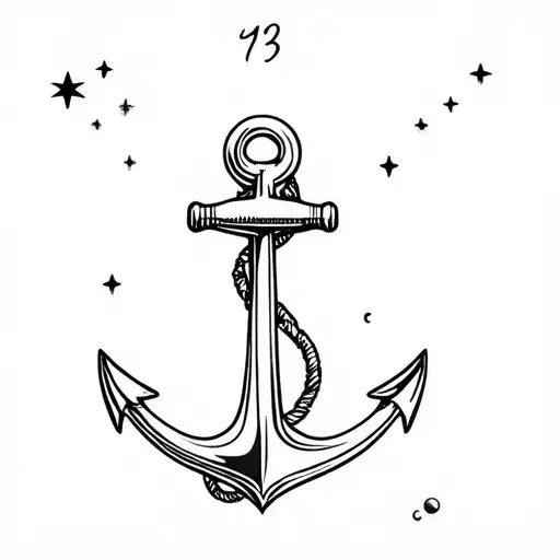 nautical anchor with the coordinates 43.9137399, -76.1247168 and an element of astronomy maybe some stars or planets tattoo design idea