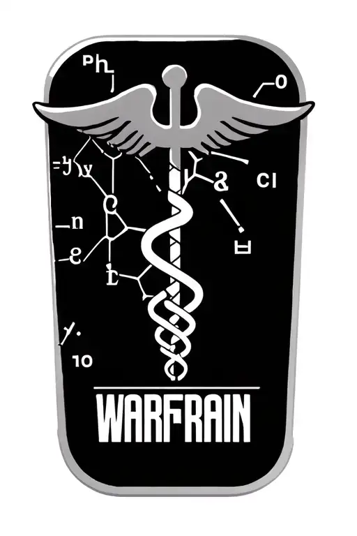 medical alert symbol with warfrain molecule formula break tattoo design idea