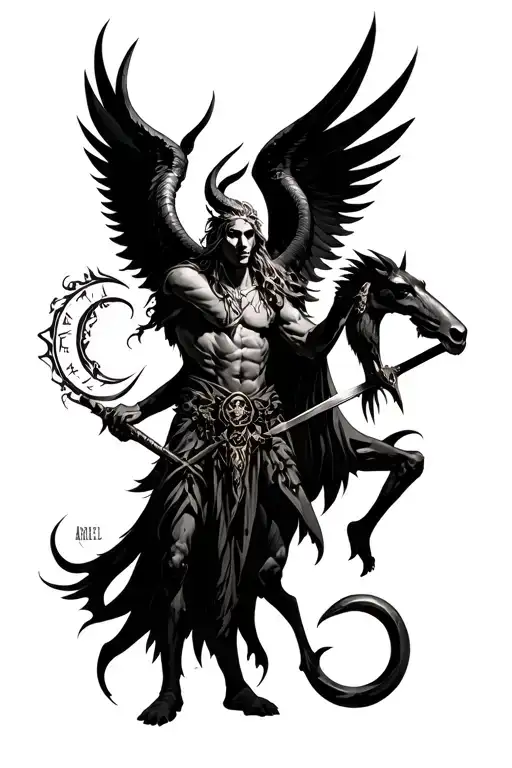 arcangel uriel with capricorn zodiac sign tattoo design idea