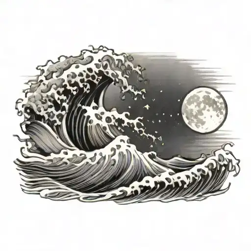 Waves crashing, moon rising 0401 tattoo design idea