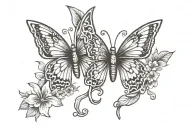 butterfly wings split in two with flowers tattoo design idea