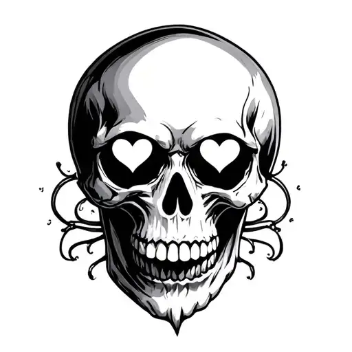 skull with heart eyes tattoo design idea