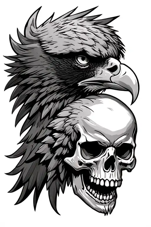 angry eagle head on side view with skull belo and roman 157  tattoo design idea