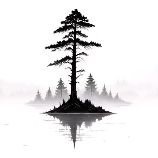 dense dark forest landscape slightly foggy  tattoo design idea