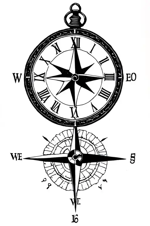Clock and compass inspired tattoo with specific dates tattoo design idea