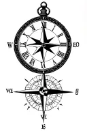 Clock and compass inspired tattoo with specific dates tattoo design idea