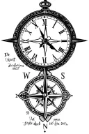 Clock and compass inspired tattoo with specific dates tattoo design idea