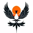 Phoenix coming out of a lotus flower that flies away to reach the sun tattoo design idea