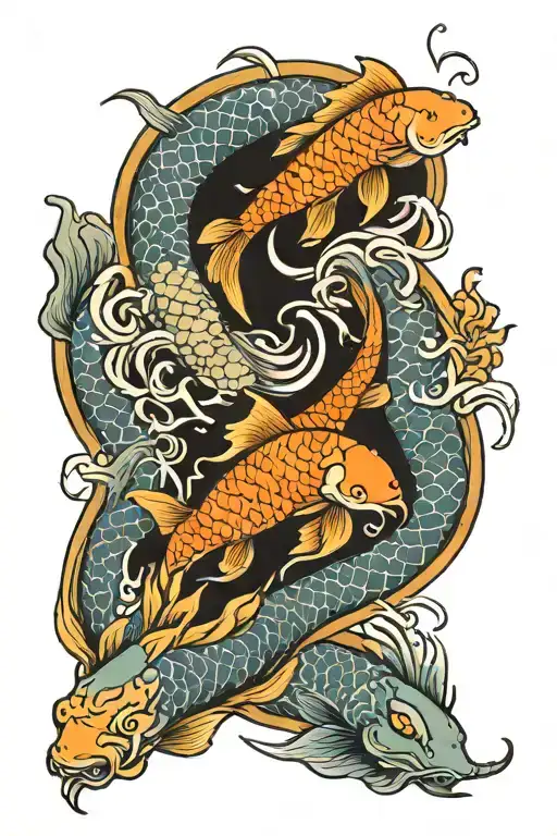 koi and dragon carp tattoo design idea