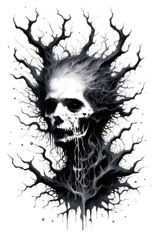 a blurry silhouette, inner chaos, and surreal torment, visceral filament tattoo design idea