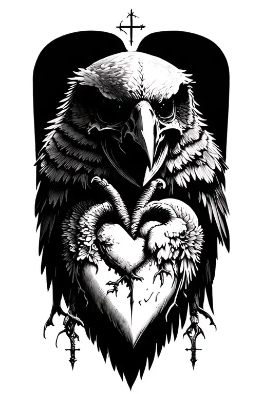 Raven Grim Reaper Sacred Heart raven tattoo design idea