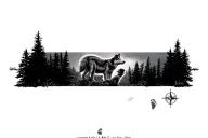 Wolf protecting his cub, map of Bolivia, thorns, baby footprint, pine trees, compass data 05-25-2014 07:06am - 54cm tattoo design idea