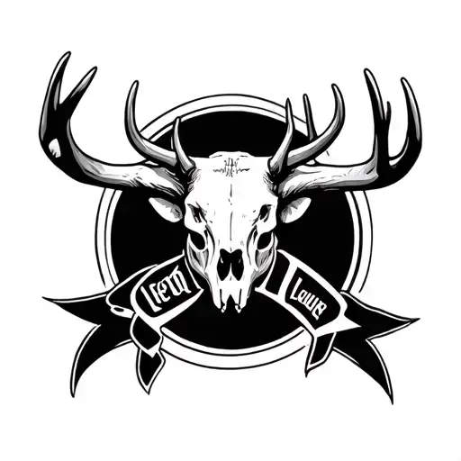 buck skull with leukemia ribbon tattoo design idea