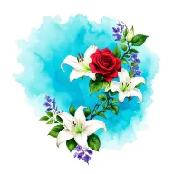 "membership sign +Patrice" ivy cascade+red roses+white roses+white lilies+violet tattoo design idea