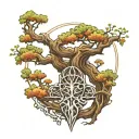 Yggdrasil tree with odin hanging tattoo design idea