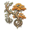 Yggdrasil tree with odin hanging tattoo design idea