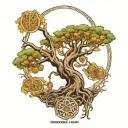 Yggdrasil tree with odin hanging tattoo design idea