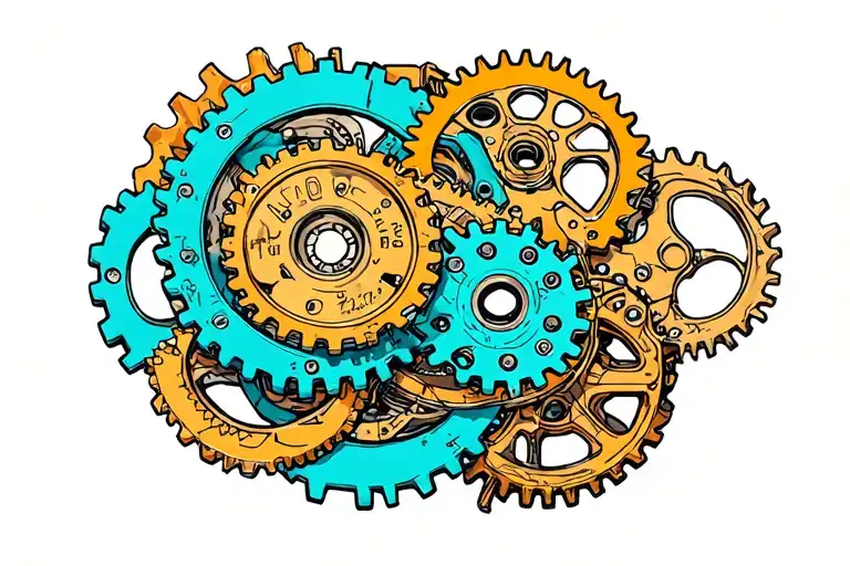 Mechanical gears intertwined tattoo design idea