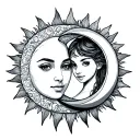 sun and moon merging together representing the client's mother/child relationship  tattoo design idea