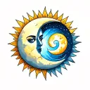 sun and moon merging together representing the client's mother/child relationship  tattoo design idea