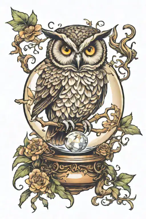 Crystal Ball with Owl tattoo design idea