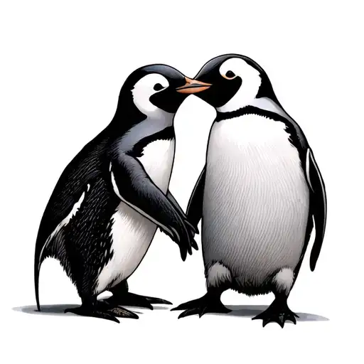 two penguins holding hands tattoo design idea