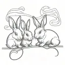 3 rabbits on the same thin black line tattoo design idea