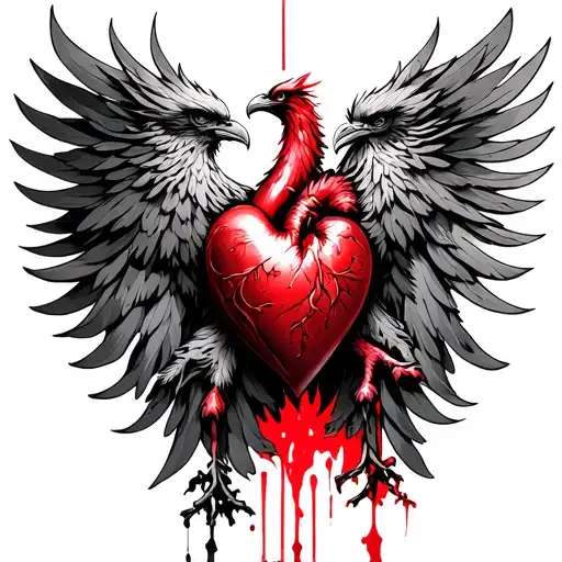 phoenix with bleeding heart tatoo representing two sides tattoo design idea