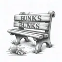 park bench facing forward with text 'BUNKS' tattoo design idea
