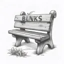park bench facing forward with text 'BUNKS' tattoo design idea