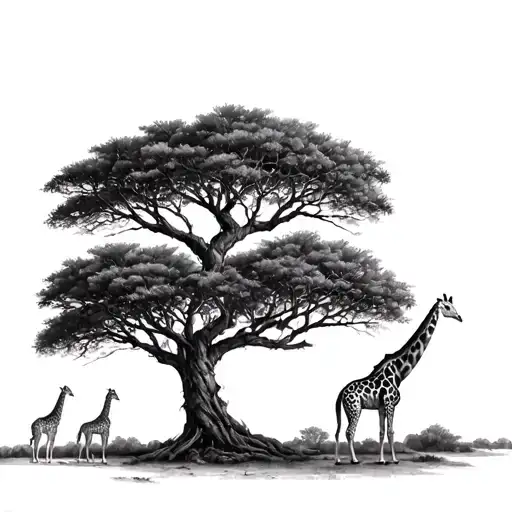 acacia tree with two giraffes tattoo design idea