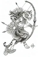dharmasashta, arrow and bow, tiger, sarala devi sati being tattoo design idea