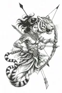 dharmasashta, arrow and bow, tiger, sarala devi sati being tattoo design idea
