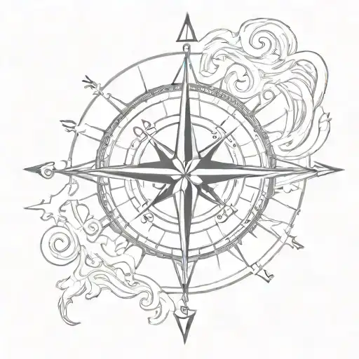 compass, alpha omega logo tattoo design idea