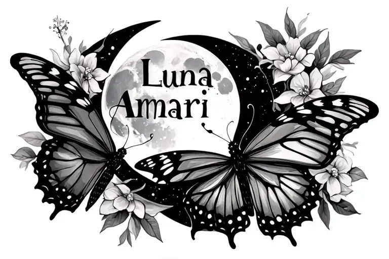 "Luna Amari" "Luna Amari" moon and butterfly accent tattoo design idea