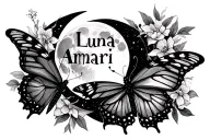 "Luna Amari" "Luna Amari" moon and butterfly accent tattoo design idea