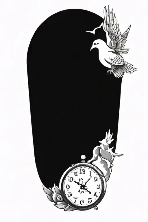 clock pointing at time 6:25 with doves flying away tattoo design idea