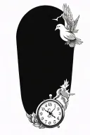 clock pointing at time 6:25 with doves flying away tattoo design idea