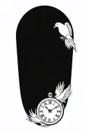 clock pointing at time 6:25 with doves flying away tattoo design idea