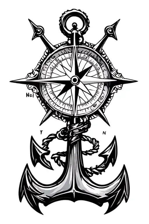 compass and anchor connected tattoo design idea