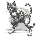 A cat boxer stands in a fighter's stance wearing boxing gloves Black tattoo tattoo design idea